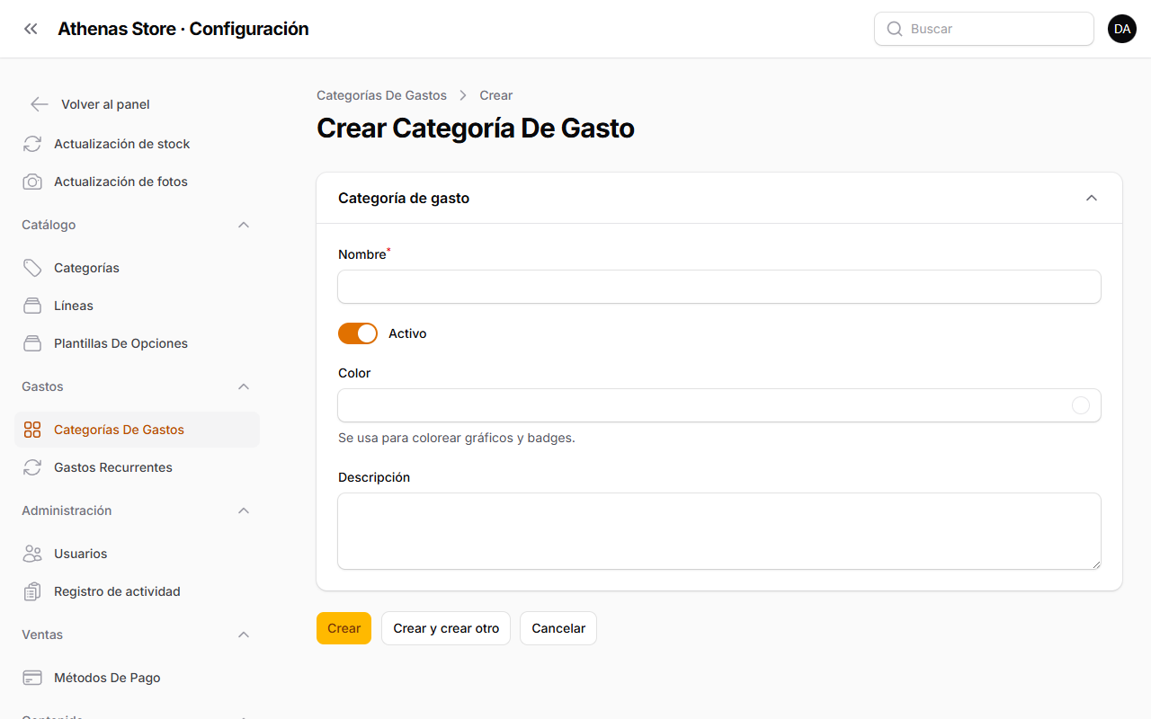 Formulario de categoría de gasto vacío