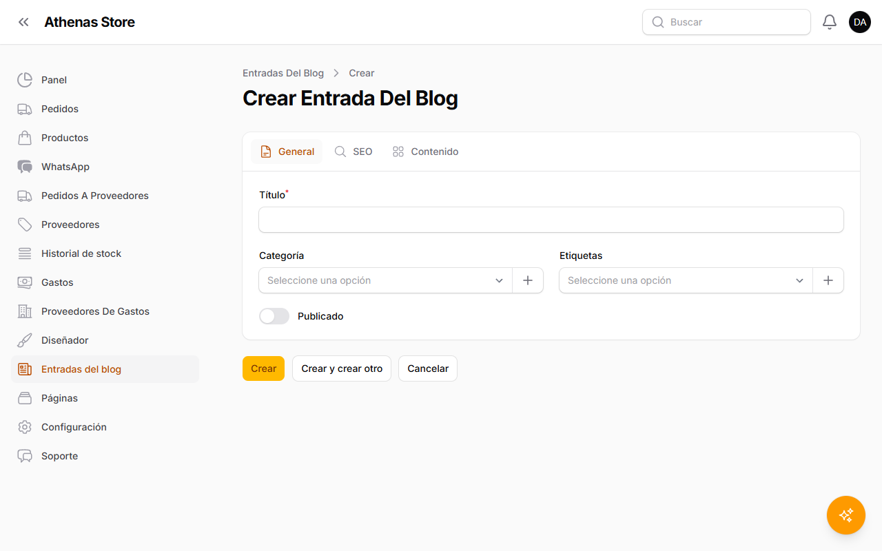 Formulario de entrada de blog vacío