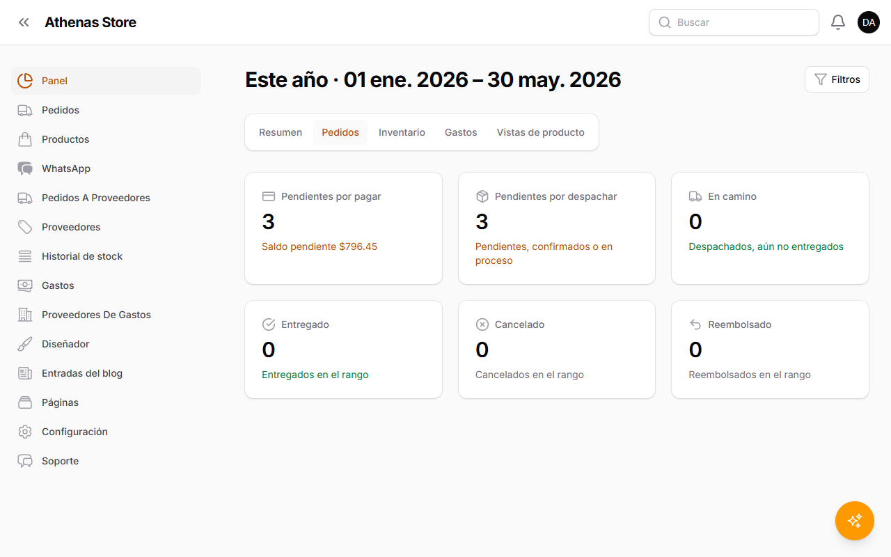 Reporte de pedidos con tarjetas por estado