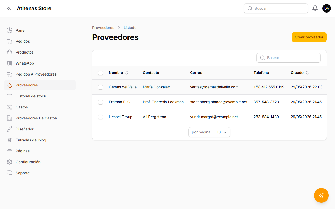 Listado de proveedores con el nuevo proveedor