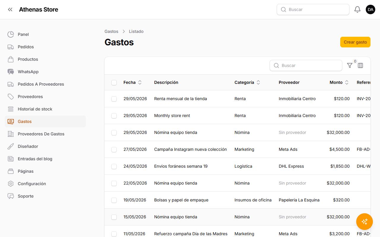 Gasto guardado en el listado
